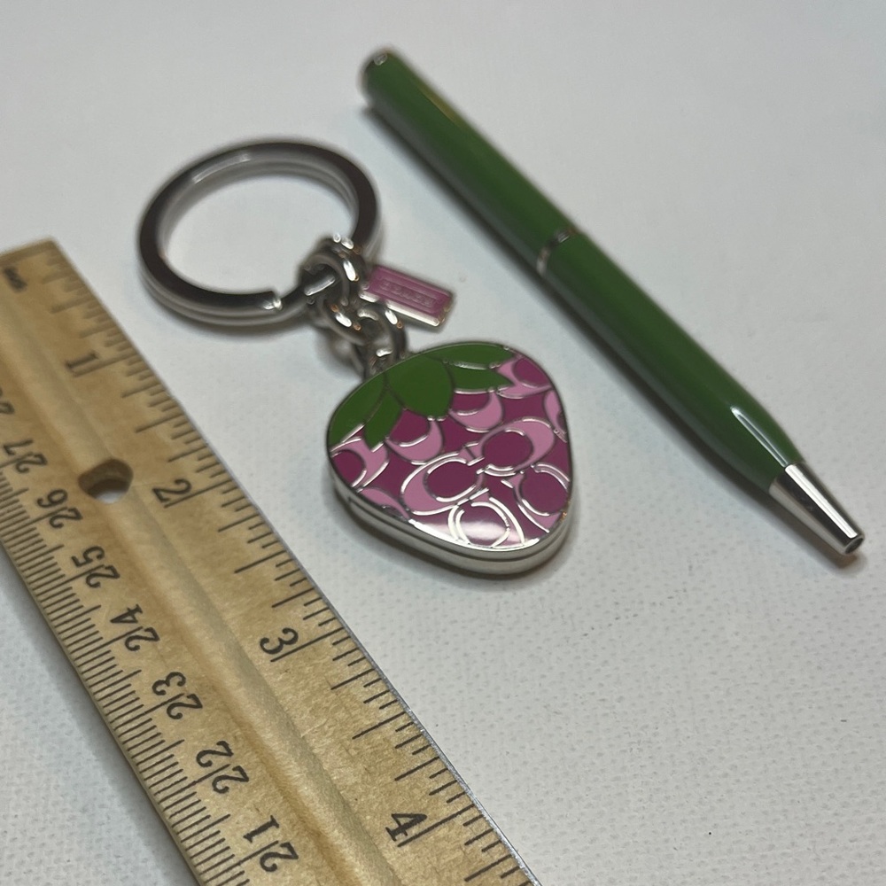 Coach Pink Strawberry Locket Keychain and Green Coach Pen Set - Picture 4 of 6